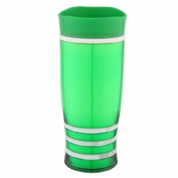 16 oz dual-wall stainless steel thermos cup with green lid