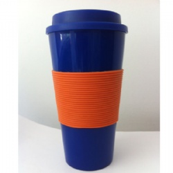 16 oz Plastic AS wring cover with silicone non-slip insulation sleeve for coffee cup
