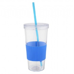Single wall  AS large capacity straw cup with silicone non-slip cup cover