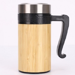 480ML triple-wall stainless steel vacuum bamboo vacuum cup fiter with handle