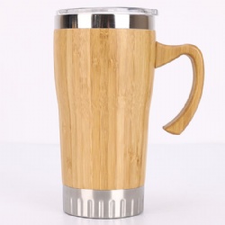 450ML triple-wall stainless steel bamboo office water bottle with handle