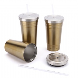 15OZ dual-wall stainless steel vacuum insulated straw coffee bottle
