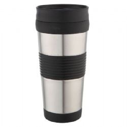 16OZ dual-wall stainless steel car cup surface with silicone anti-slip sleeve